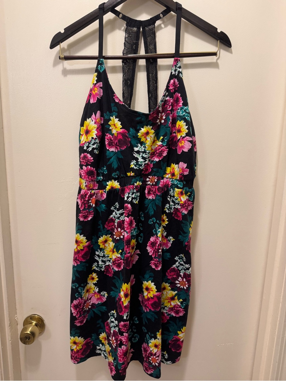 Cacique Black Floral Chemise With Pink and Yellow Flowers
